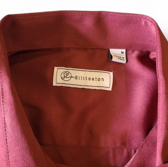 Women's Siliteelon Brand Slim Fit Burgandy L/S Button Down Dress Shirt Med NEW! - Picture 10 of 12